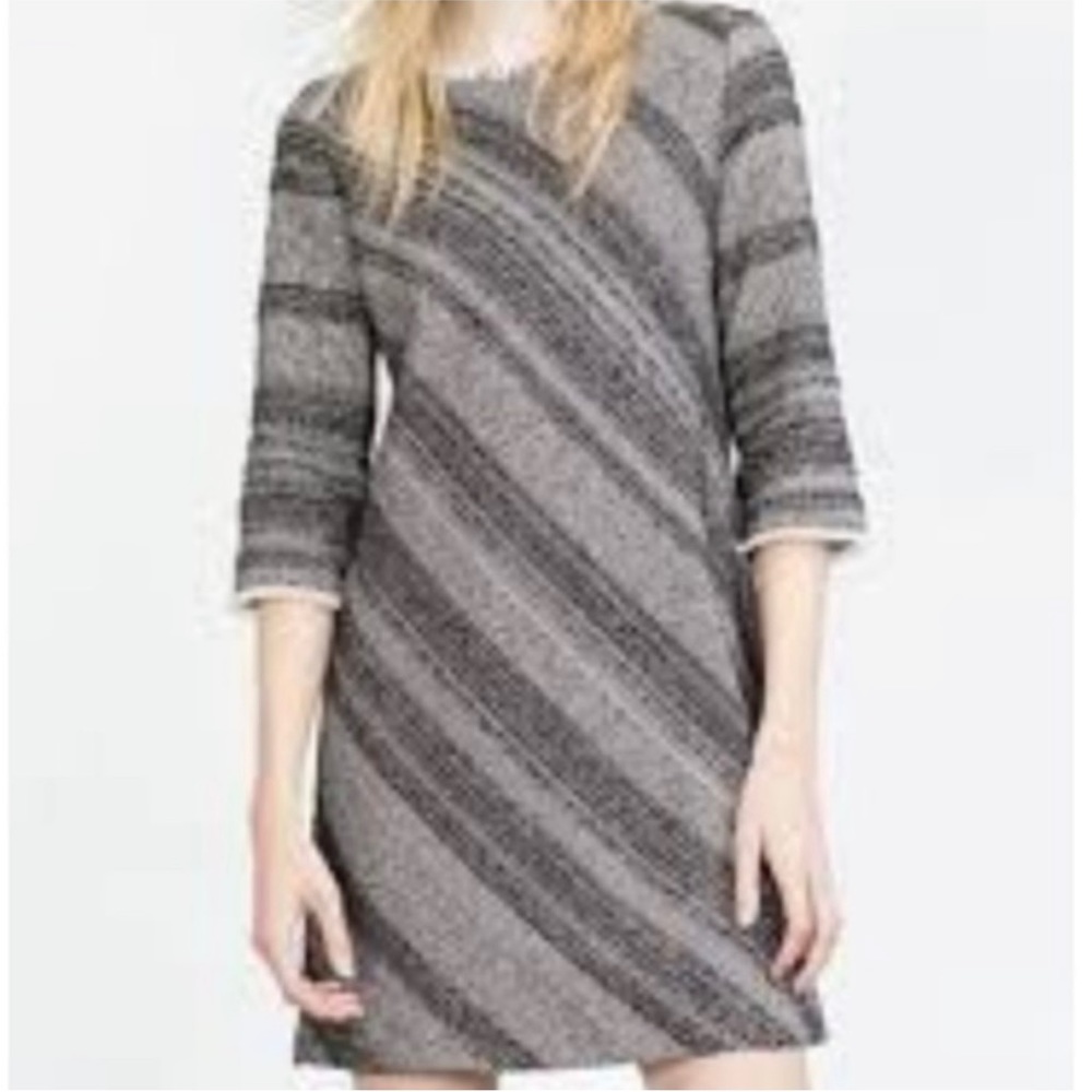Zara Basic Tweed Dress (Stripe and fringe details) Size M